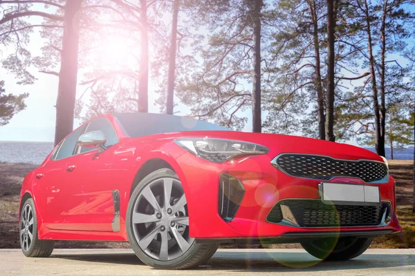 Tiro Ângulo Baixo Carro Vermelho Moderno — Fotografia de Stock