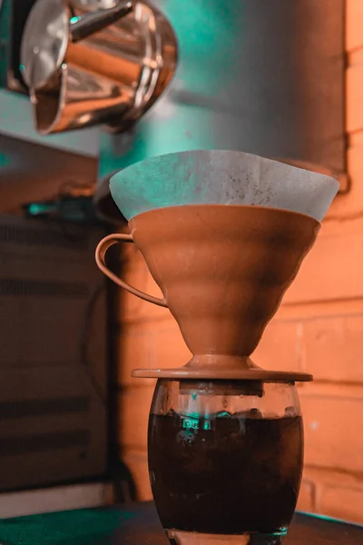 Vertical Shot Coffee Making Machine Kitchen — Stock Photo, Image