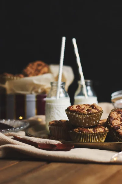 Une Mise Point Sélective Délicieux Muffins Biscuits Noël Sur Une — Photo