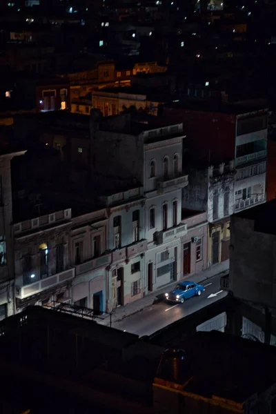 Coche Vintage Azul Las Calles Cuba Por Noche —  Fotos de Stock