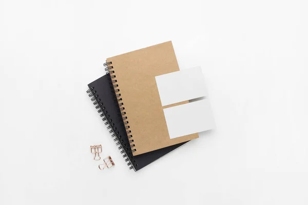 Vue Aérienne Carnets Produits Papeterie Isolés Sur Fond Blanc — Photo