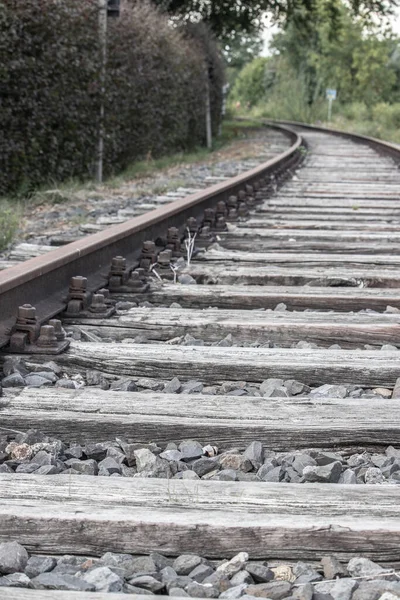 Vertical Closeup Shot Wooden Train Tracks — Stock Photo, Image