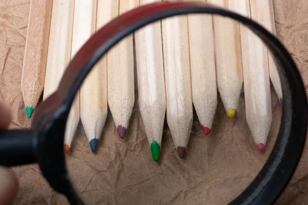 Closeup Shot Colorful Pencils Lens — Stock Photo, Image
