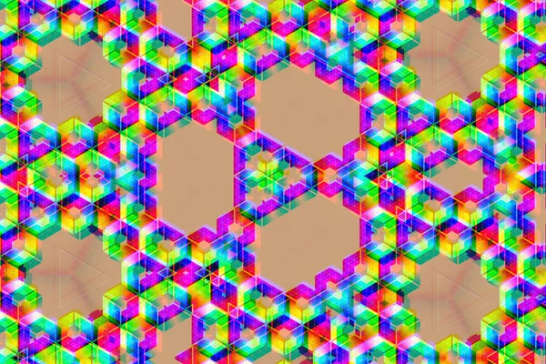 薄いクリームの背景にカラフルな六角形のパターンのシリーズ — ストック写真