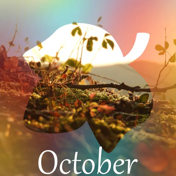 Крупный План Осеннего Пейзажа Форме Желудя Текст Октябрь — стоковое фото