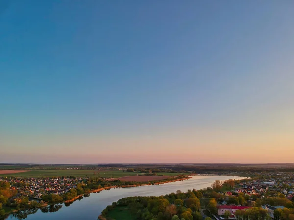 Чудовий Краєвид Заходу Сонця Над Озером Мінській Області Білорусі — стокове фото