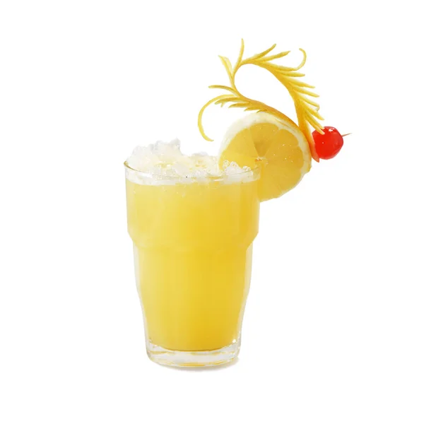 Vertikal Bild Ett Glas Apelsinjuice Vit Bakgrund — Stockfoto