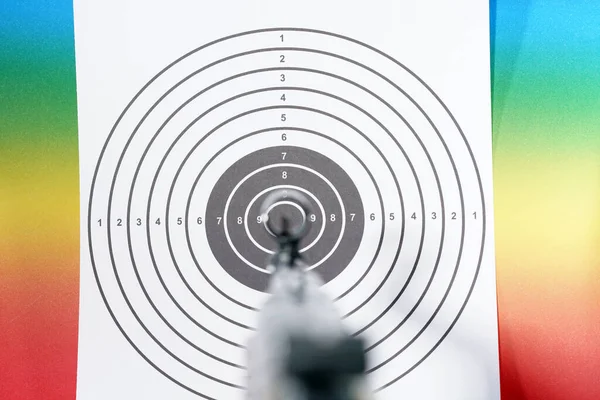 Selective Focus Shot Rifle Pointing Shooting Target Rainbow Background — Stock Photo, Image