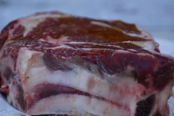 Closeup Shot Raw Pork Steak Plate — Stock Photo, Image