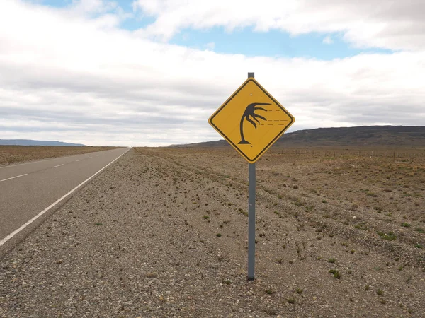 Road Sign Warning Strong Wind Roadside Desert — Stock Photo, Image