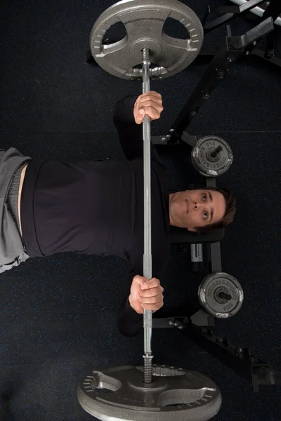 Top View Fit Young Male Doing Barbell Bench Press Gym — Stock Photo, Image