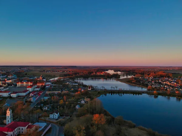 Aerial View Beautiful Nesvizh Minsk Belarus Sunset — Stock Photo, Image