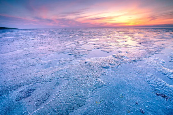 Tiro Aéreo Mar Wadden Durante Pôr Sol Dinamarca — Fotografia de Stock