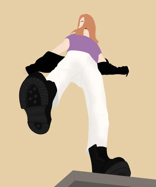 Ілюстрація Стильної Жінки Носить Білі Штани Фіолетову Футболку Чорні Черевики — стокове фото