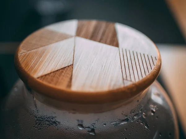 Primo Piano Vaso Vetro Con Tappo Legno — Foto Stock