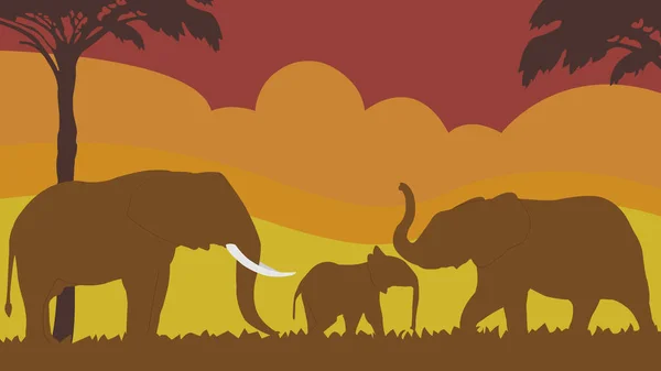 Beautiful Illustration Elephants Sunset — Stock Photo, Image