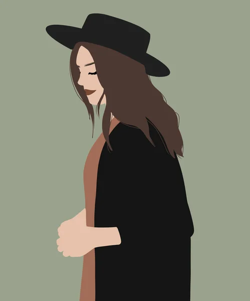 Εικονογράφηση Μιας Κομψής Γυναίκας Που Φοράει Μαύρο Καπέλο — Φωτογραφία Αρχείου