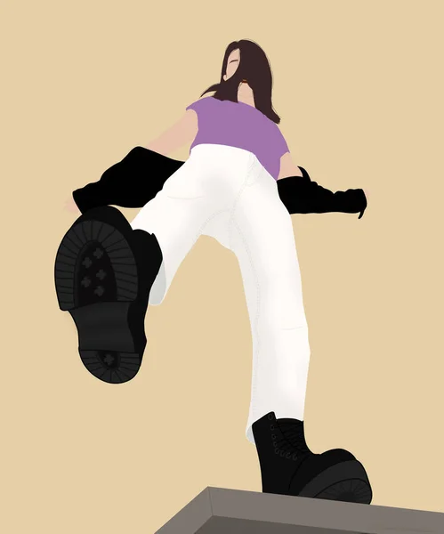 Ілюстрація Стильної Жінки Носить Білі Штани Фіолетову Футболку Чорні Черевики — стокове фото