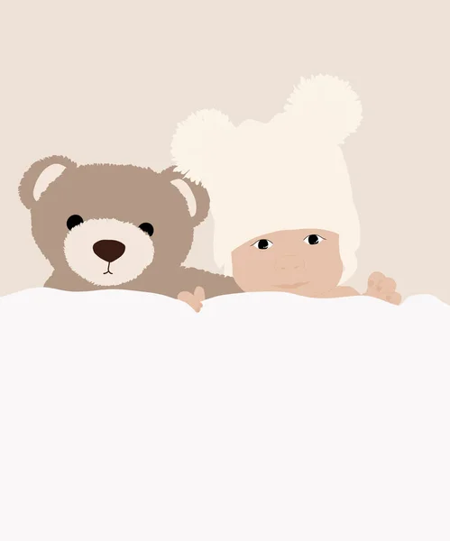 Ілюстрація Дитини Плюшевого Ведмедя Лежить Ліжку — стокове фото