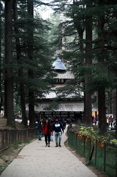 Manali India Jan 2020 Mensen Die Beroemde Hadimba Tempel Verlaten — Stockfoto