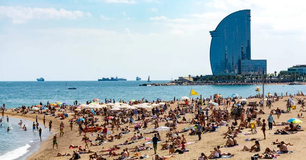 Barcelona Spain Aug 2018 Panoramic View Barceloneta Beach Famous Hotel — Stock Photo, Image