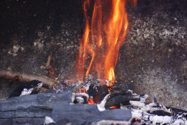 Closeup Shot Burning Fire Fireplace Outdoors — Stock Photo, Image