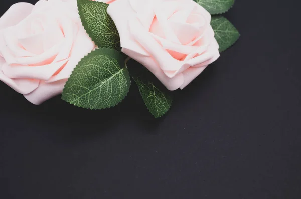 Eine Nahaufnahme Von Rosa Rosen Isoliert Auf Schwarzem Hintergrund Mit — Stockfoto