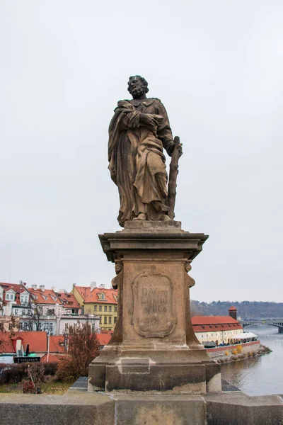 Prague República Checa Novembro 2019 Ponte Charles Praga Estátua — Fotografia de Stock