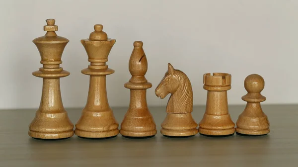 Closeup Chess Pieces Table Blurry Background — Stock Photo, Image