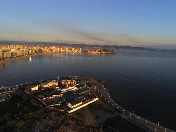 Gijón Hermosa Ciudad Costera Asturias España Foto Del Avión Tripulado —  Fotos de Stock