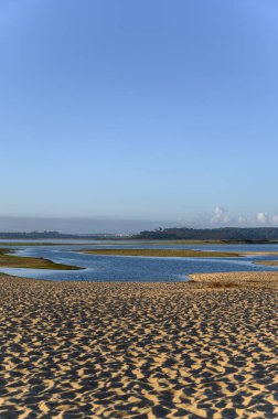 A vertical shot of the landscape of the Santo Andre Lagoon with its sandy beach clipart
