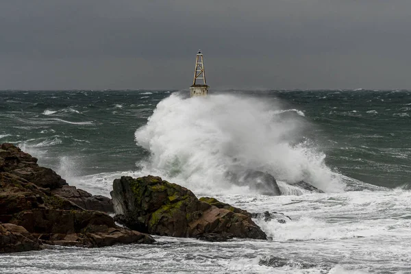 View Lighthouse Stormy Weather Dark Sky Background — Stock Photo, Image