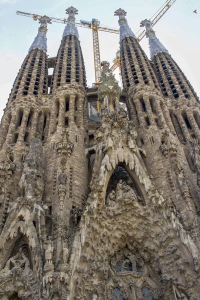 バルセロナ スペイン 2014年6月19日 サグラダ ファミリアの先住民ファサード スペイン バルセロナ の正面図 ガウディ設計の大聖堂は1882年から建設されています — ストック写真