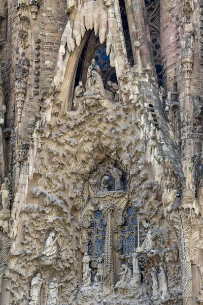 Barcelona Espanha Junho 2014 Vista Frontal Fachada Natividade Sagrada Família — Fotografia de Stock