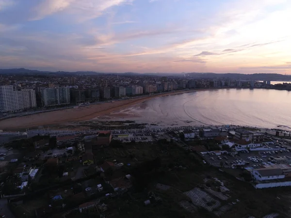 Gijon Bela Cidade Costeira Astúrias Espanha Drone Aéreo Foto — Fotografia de Stock