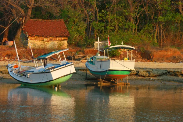 Uma Vista Dois Barcos Pesca Costa — Fotografia de Stock