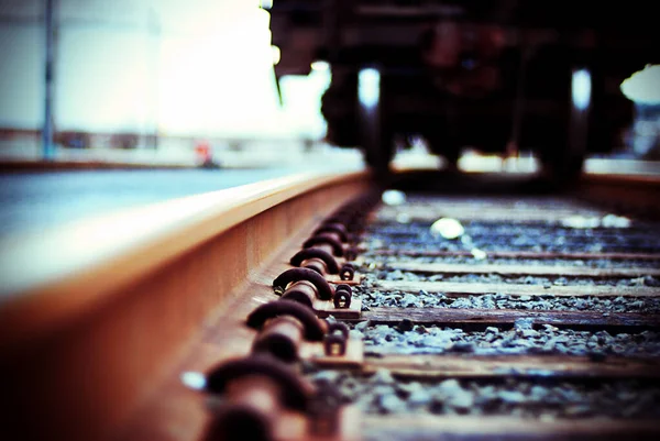 Крупный План Рельсов Поезда — стоковое фото