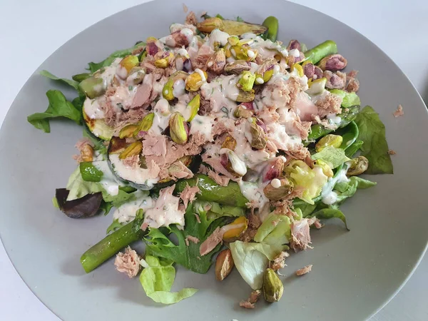 Una Vista Superior Una Ensalada Verduras Plato —  Fotos de Stock