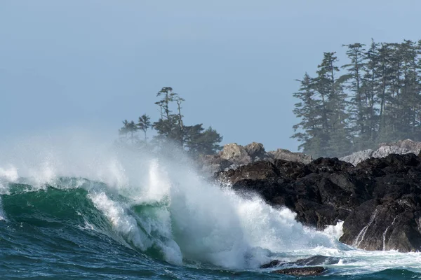 Vlna Narážející Skalnaté Pobřeží Big Beach Ucluelet Vancouver Island Canada — Stock fotografie