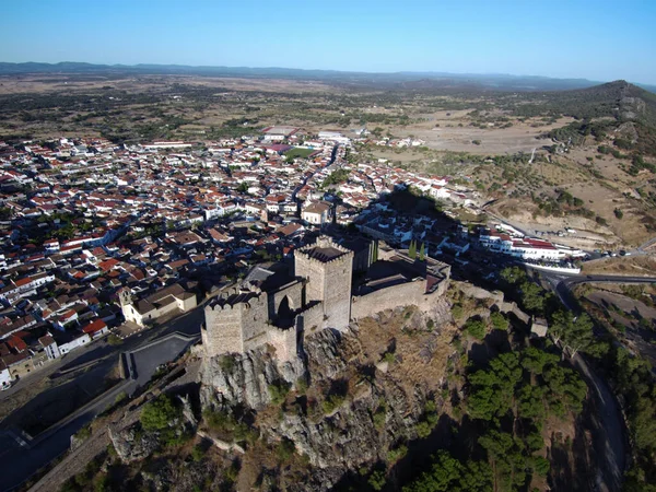 Alburquerque Történelmi Falu Várral Extremadura Spanyolország Aerial Drone Photo — Stock Fotó