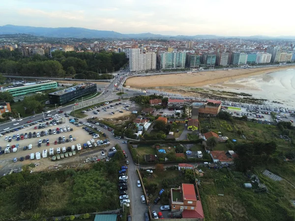 Gijon Bela Cidade Costeira Astúrias Espanha Drone Aéreo Foto — Fotografia de Stock