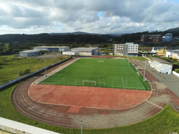 Tiro Aéreo Futebol Pista Estádio Campo Com — Fotografia de Stock