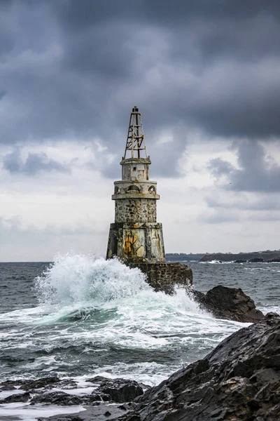 View Lighthouse Stormy Weather Dark Sky Background — Stock Photo, Image