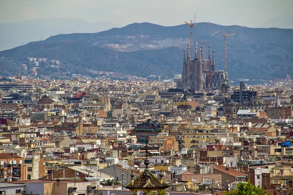 Montjuic Hill Den Barcelona Şehrinin Hava Manzarası — Stok fotoğraf