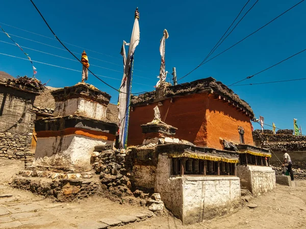 Låg Vinkel Skott Buddistisk Kloster Mustang Byn Nepal — Stockfoto