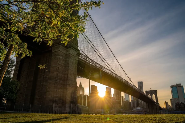 Magica Vista Tramonto Serale Del Ponte Brooklyn Dal Parco Brooklyn — Foto Stock