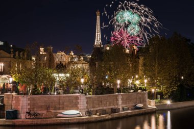 ORLANDO, UNITED STATES - Dec 05, 2018: Fireworks over France Pavilion at Epcot clipart