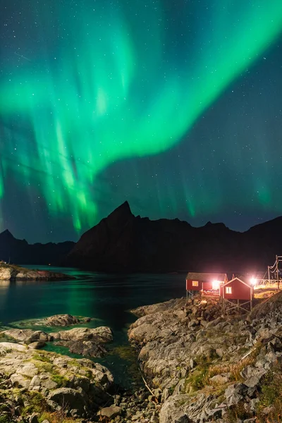 Eine Aufnahme Der Nordlichtansicht Auf Den Lofoten Norwegen — Stockfoto