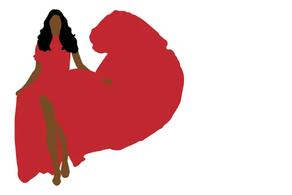 Μια Απεικόνιση Μιας Γυναίκας Που Φοράει Ένα Εορταστικό Κόκκινο Φόρεμα — Φωτογραφία Αρχείου
