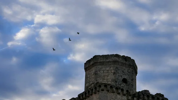 Una Vista Angolo Basso Del Castello Barcience Spagna Contro Cielo — Foto Stock